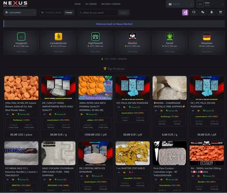 Nexus Market interface screenshot showing marketplace dashboard